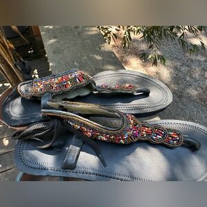 AUTHENTIC Multicolor Beaded Sandals Handmade Masai Kenya Intricate Size 9.5